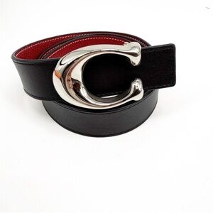 Coach Reversible Red & Black Belt with Silver Buckle, 25 MM | Size 34